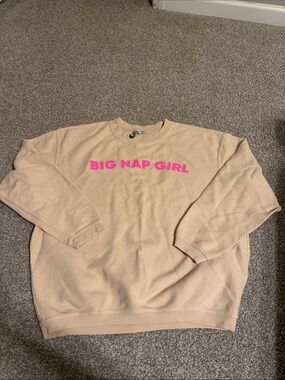 Cream Crewneck Sweatshirt with Pink BIG NAP GIRL Print